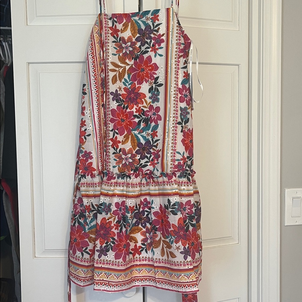 julia jordan Multicolor Eyelit Floral Print Tie-Shoulder Mini Dress NWT size xs
